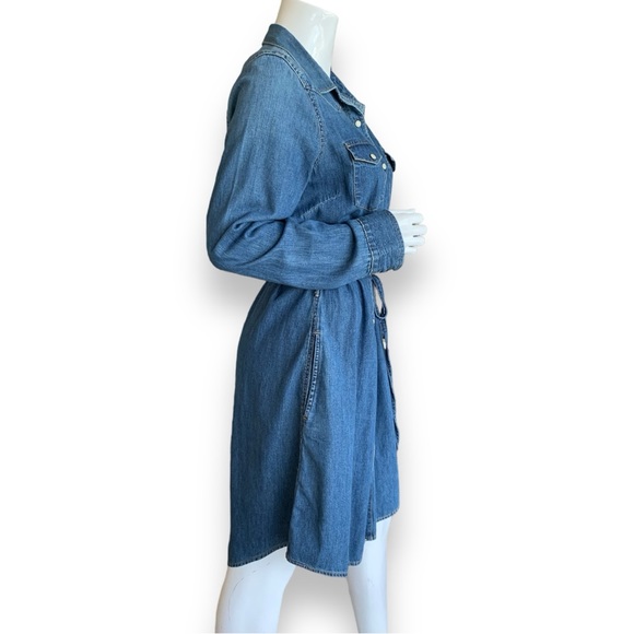 GAP LONG SLEEVE WESTERN SNAP MID-WASHED DENIM BELTED DRESS. WOMEN’S SIZE LARGE - Picture 3 of 8